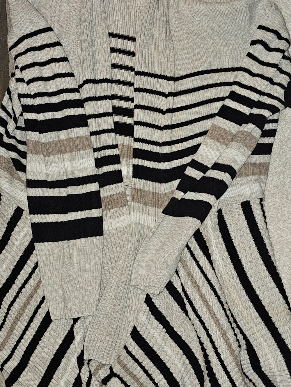 St. John's Bay Striped Open-Front Cardigan in Beige, Black and Taupe - Picture 3 of 5